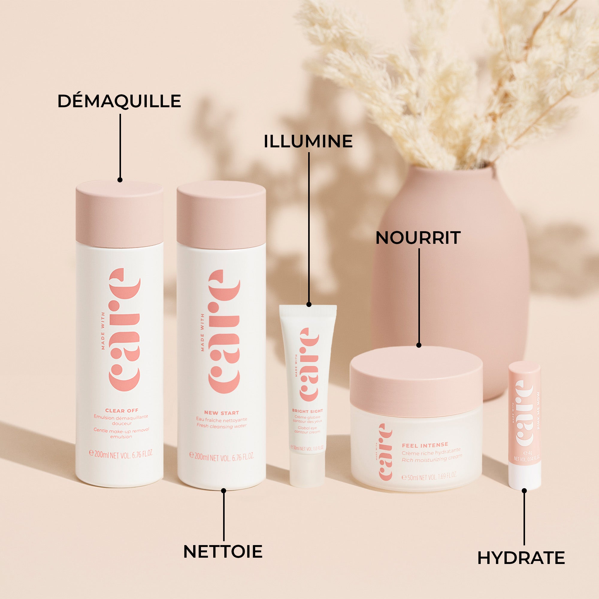 Routine Hydratation - routine soins pour démaquiller, illuminer, nourrir, nettoyer et hydrater la peau - Made with CARE